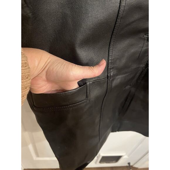 VTG Tribeca Studio Women's Black Leather Blazer Jacket L Button Front Mid Lined - Picture 8 of 11